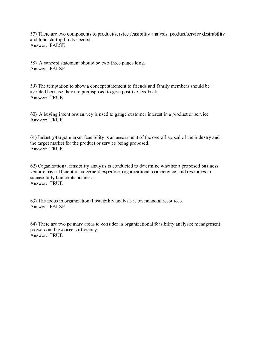 Test Bank for Ventures Feasibility Part 2 - Page 6