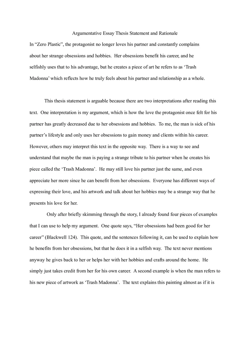 Argumentative Essay Thesis Statement and Rationale - Page 1