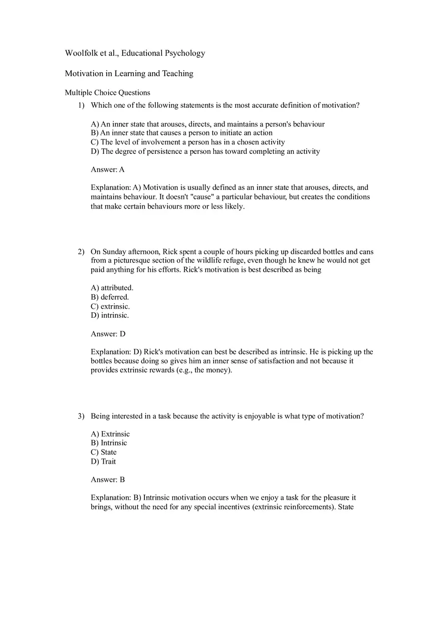 Woolfolk et al., Educational Psychology Answer Key Part 1 - Page 1