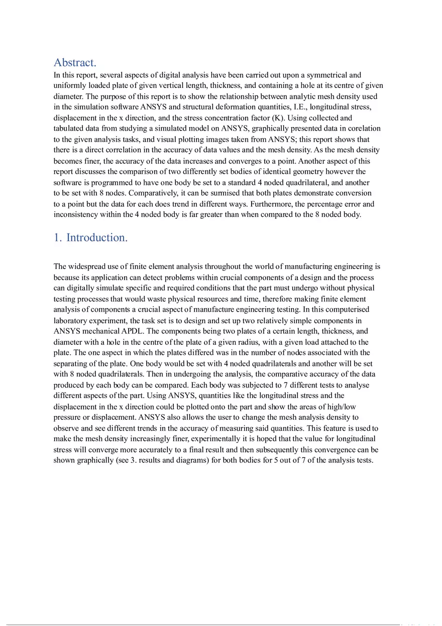Finite Element Analysis of a Perforated Plate Using ANSYS (Report) - Page 1