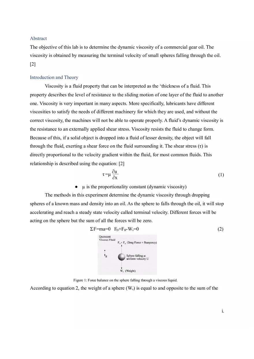 Viscosity Lab Report - Page 1