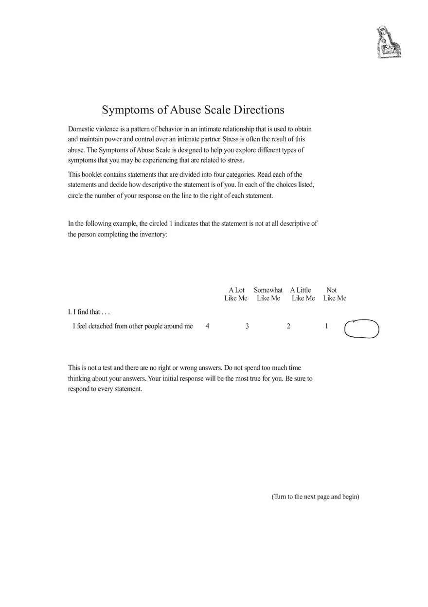 Symptoms of Abuse Scale Directions, Practice Sheets - Page 1