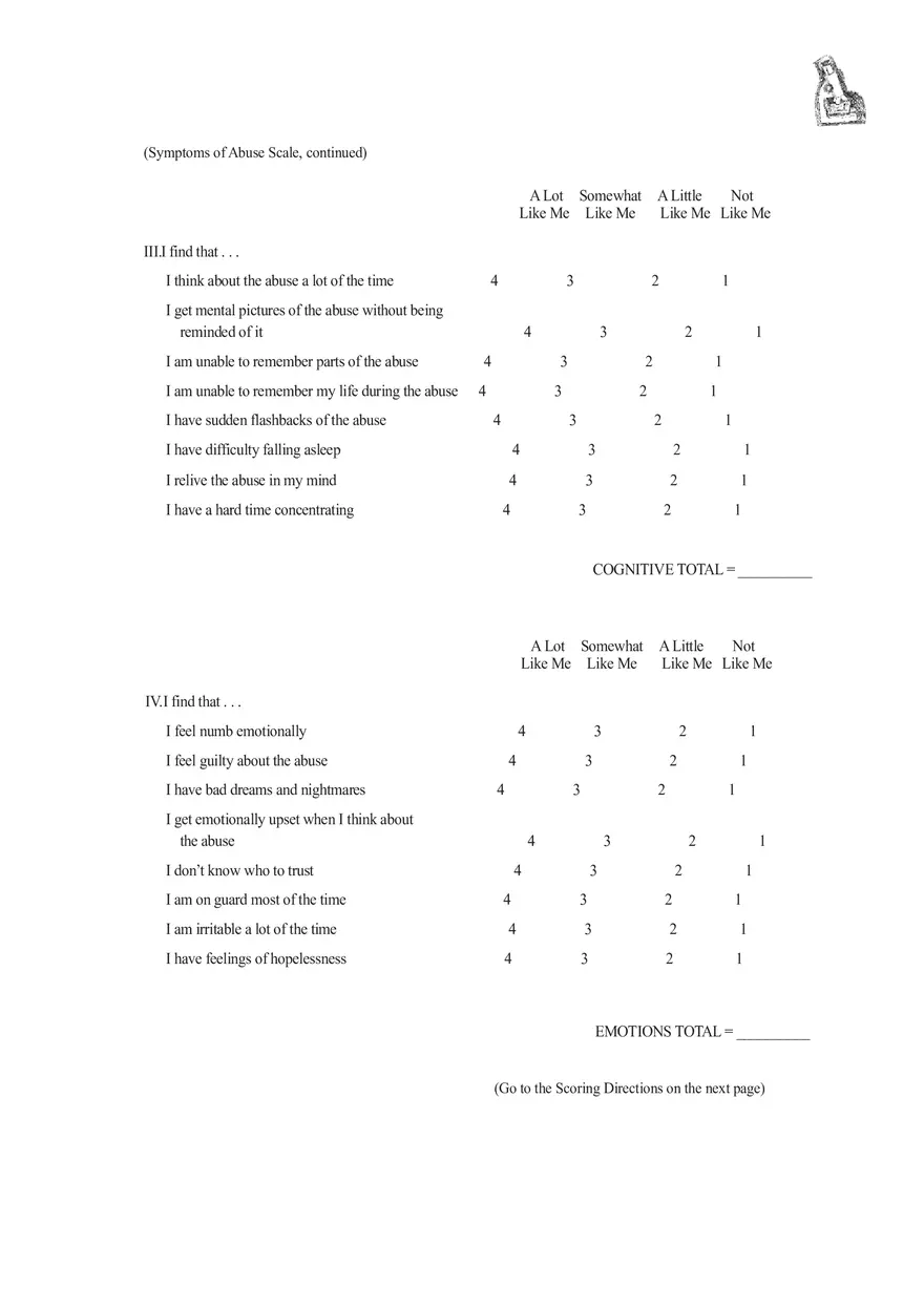 Symptoms of Abuse Scale Directions, Practice Sheets - Page 3