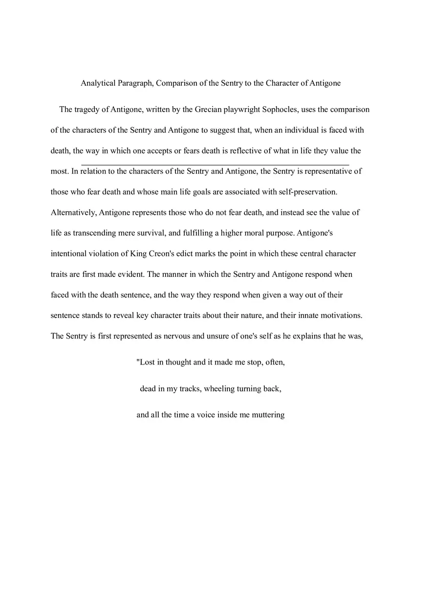 Comparison of the Sentry to the Character of Antigone - Page 1