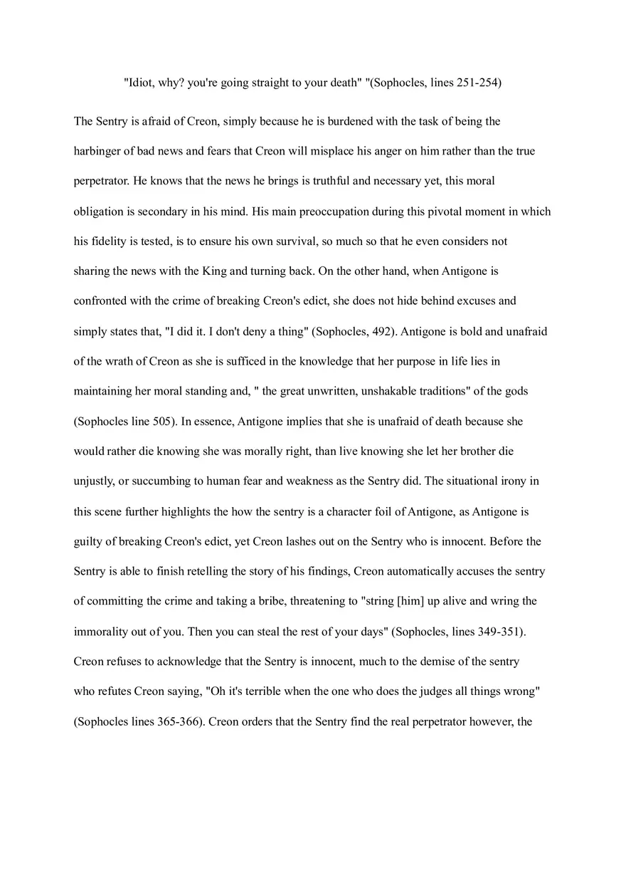 Comparison of the Sentry to the Character of Antigone - Page 2