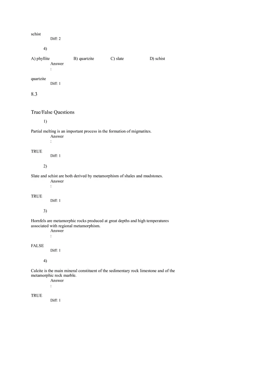 Metamorphism and Metamorphic Rocks Cont'd - Page 8