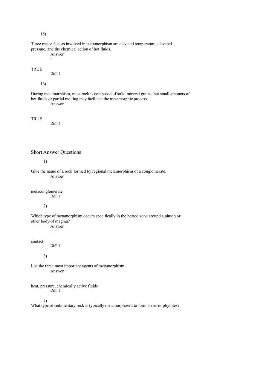 Metamorphism and Metamorphic Rocks Cont'd - Page 11