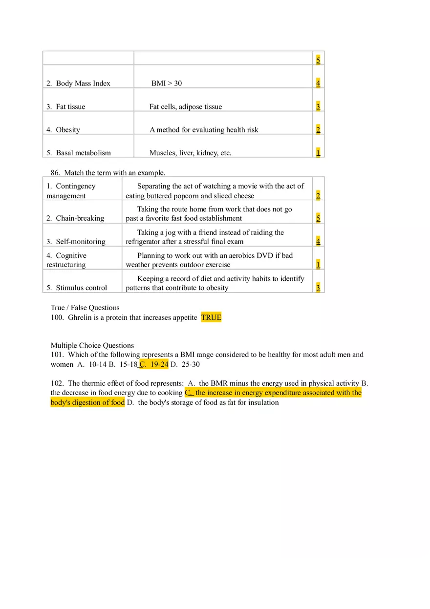 Chapter 5 Test Bank - Energy Balance and Weight Control - Page 7