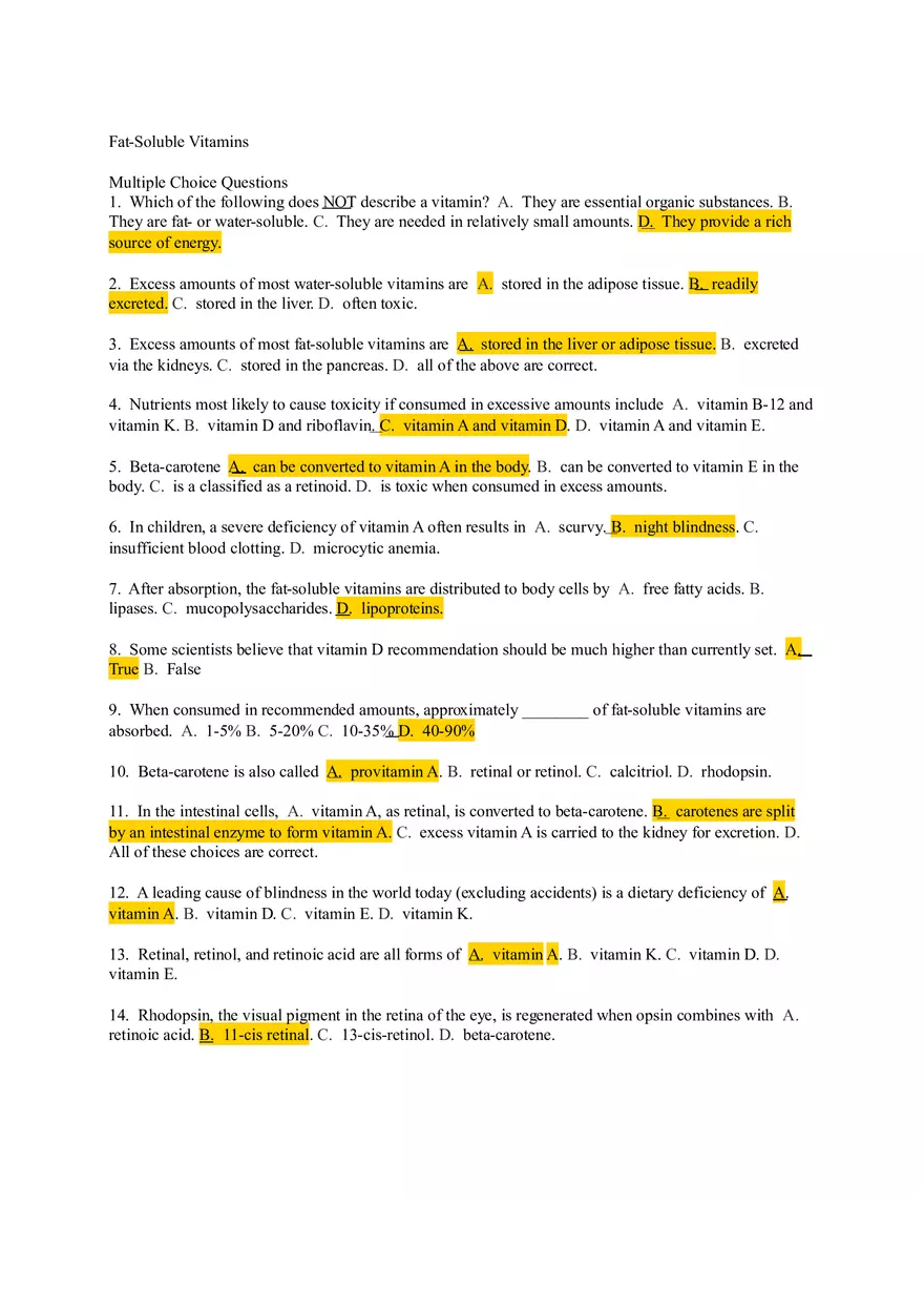 Chapter 8 Test Bank - Fat Soluble Vitamins - Page 1
