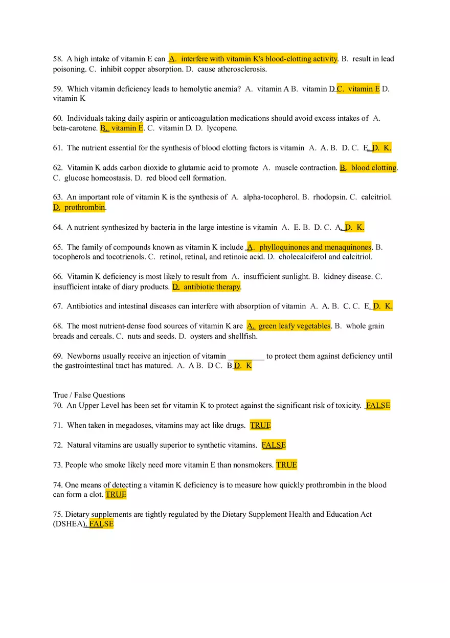 Chapter 8 Test Bank - Fat Soluble Vitamins - Page 5