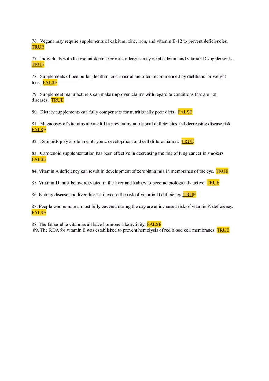 Chapter 8 Test Bank - Fat Soluble Vitamins - Page 6