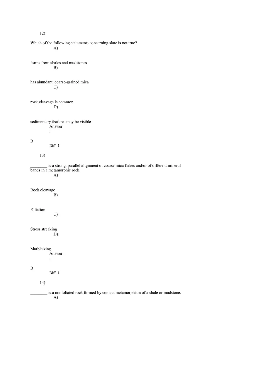 Metamorphism and Metamorphic Rocks Answers 1-26 - Page 8