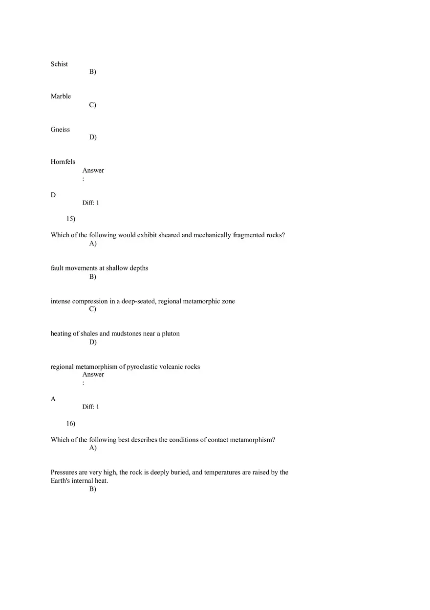Metamorphism and Metamorphic Rocks Answers 1-26 - Page 9