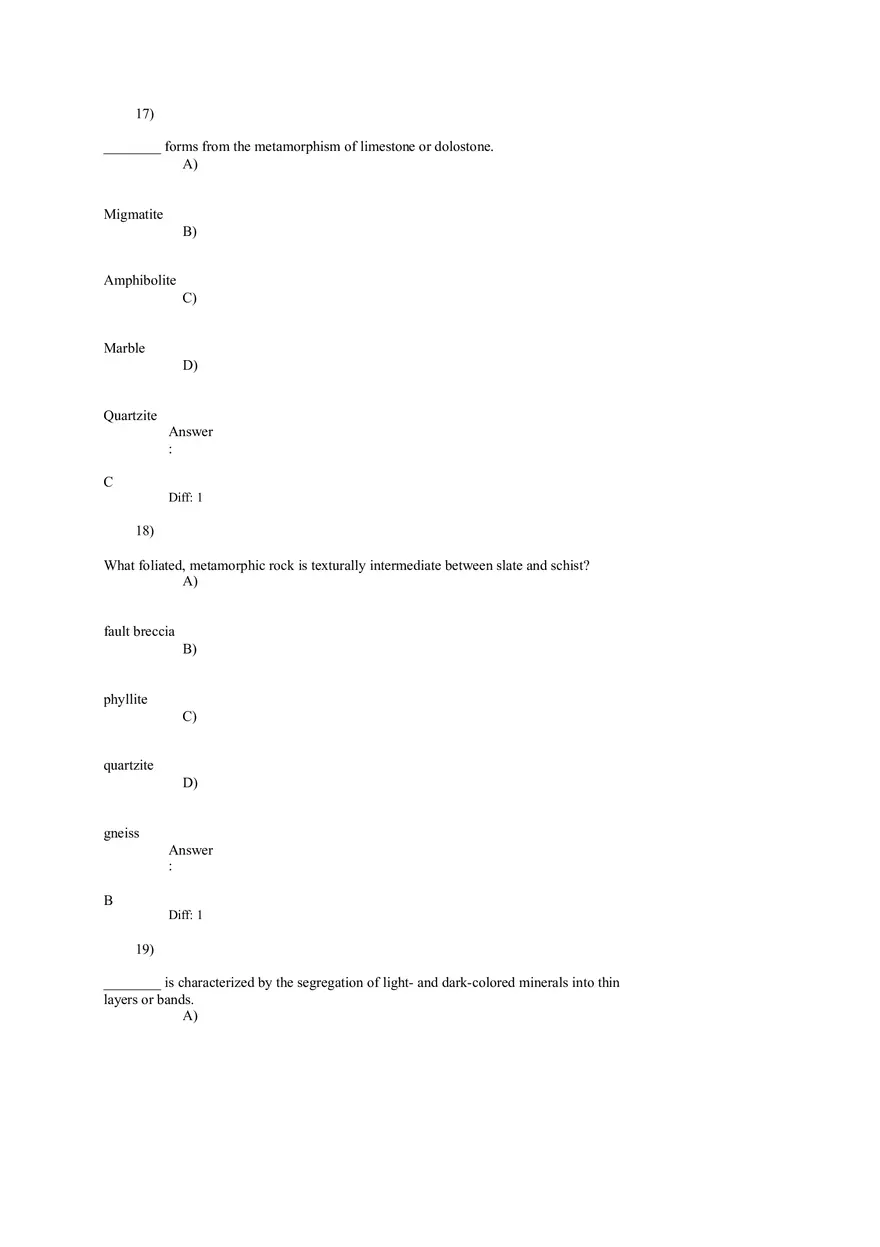 Metamorphism and Metamorphic Rocks Answers 1-26 - Page 11