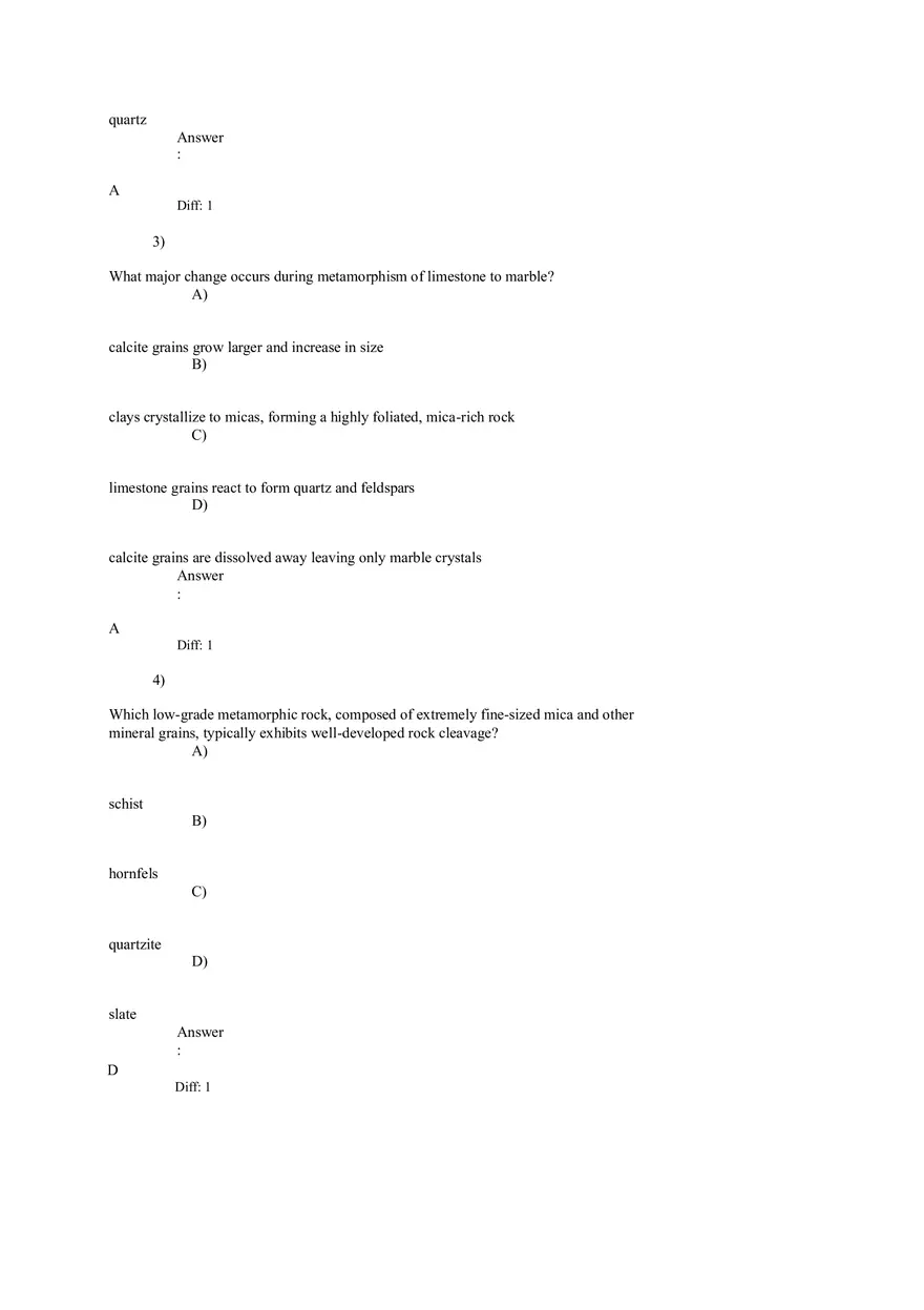 Metamorphism and Metamorphic Rocks Answers 1-26 - Page 2