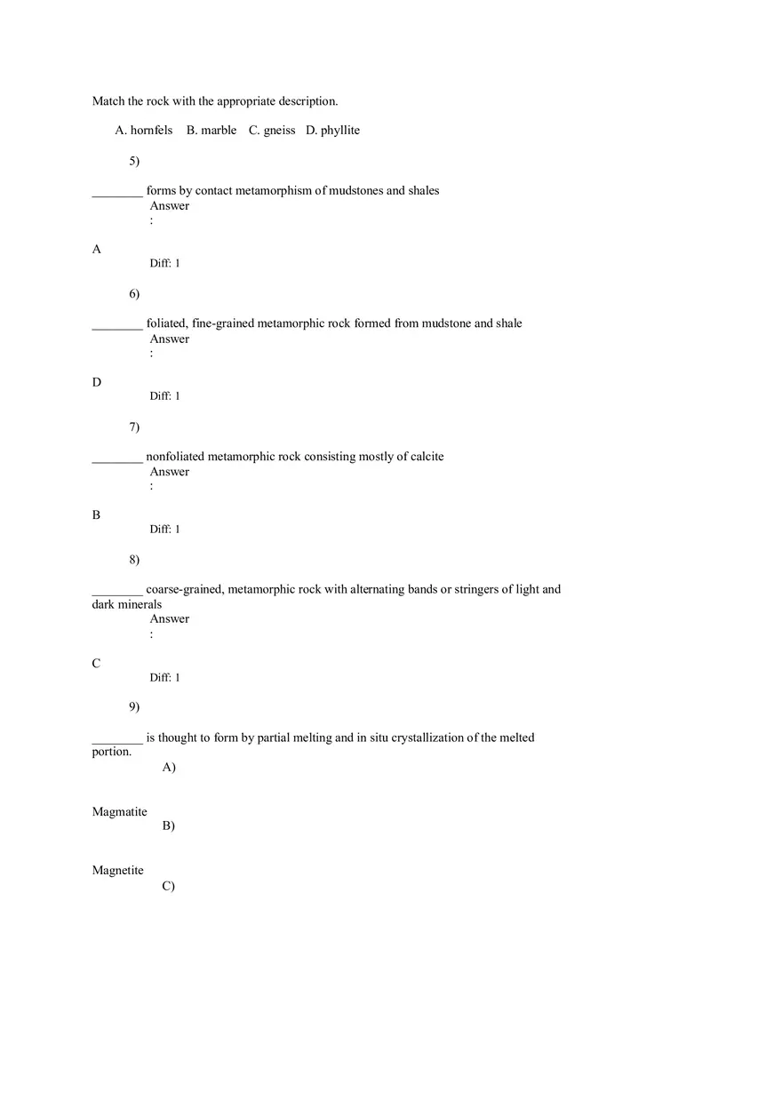 Metamorphism and Metamorphic Rocks Answers 1-26 - Page 6