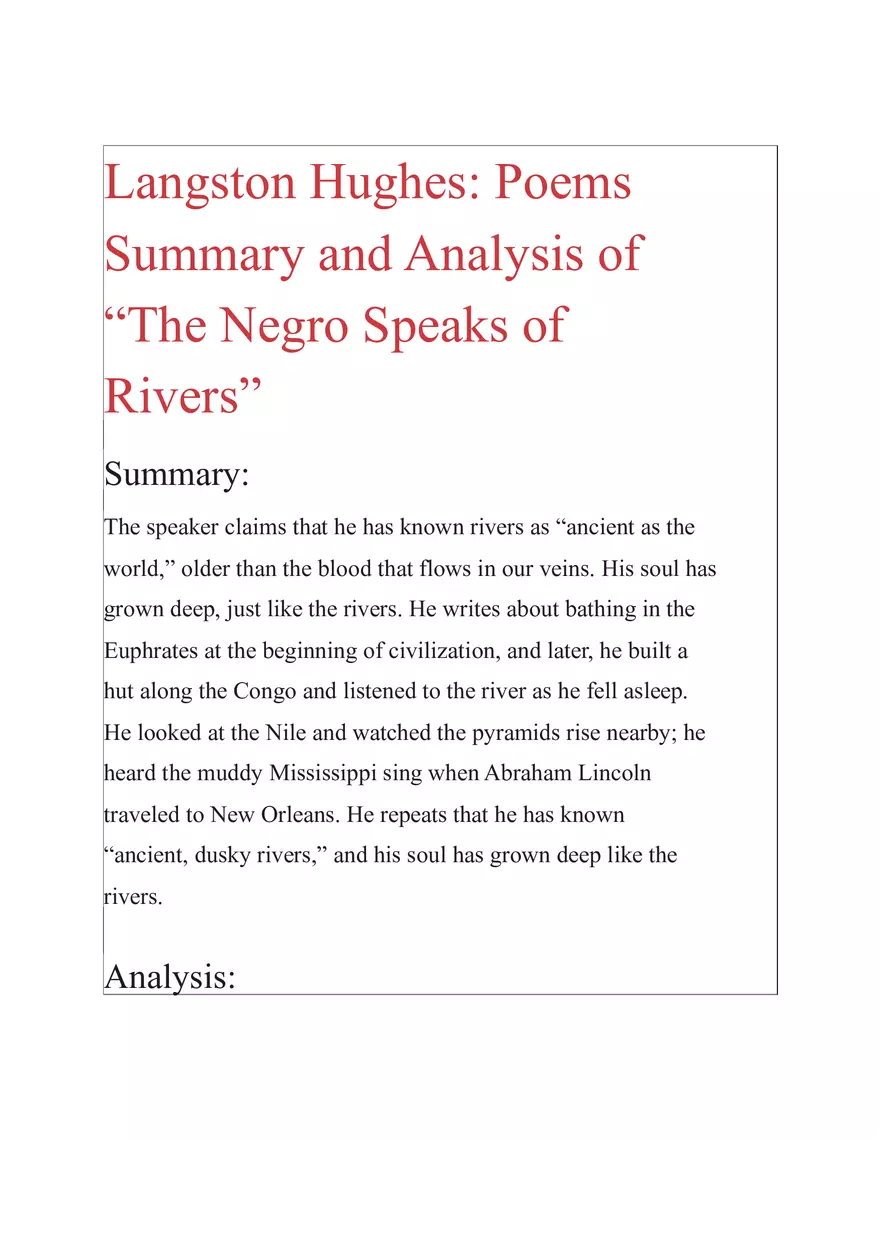 Langston Hughes - Poems Summary and Analysis - Page 1