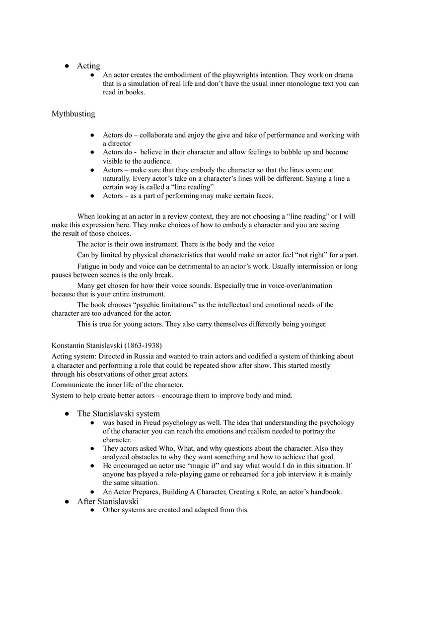 Theatre - Notes on Acting - Page 1