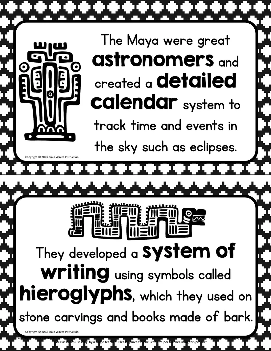 Mayan Fact Cards - Page 2