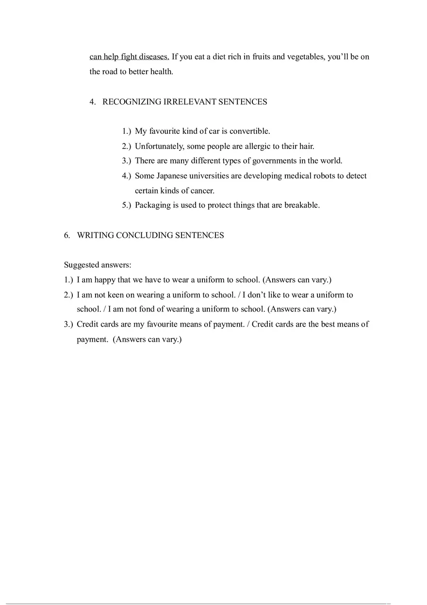 Exercises on Paragraph Writing Choosing Topic Sentences - Page 9