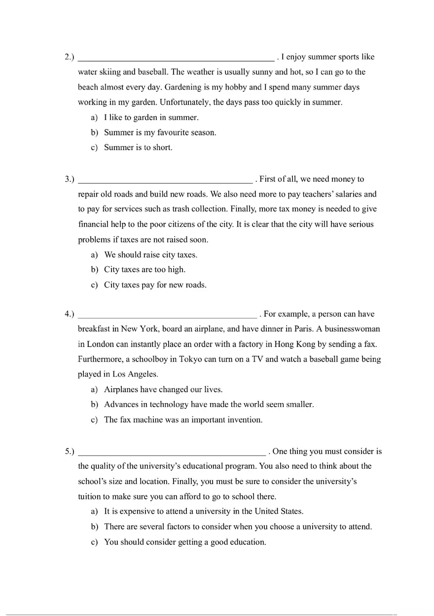 Exercises on Paragraph Writing Choosing Topic Sentences - Page 2