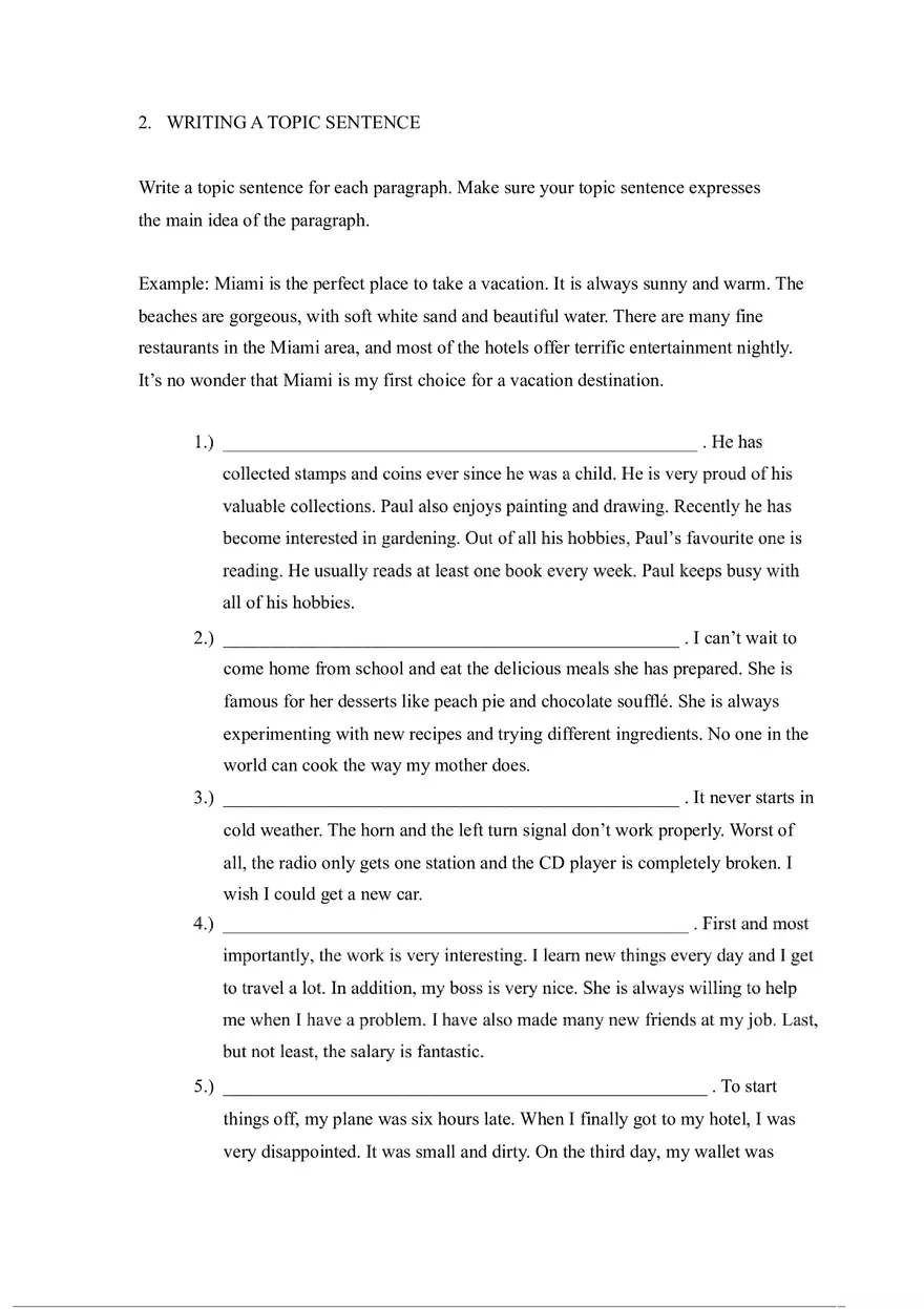 Exercises on Paragraph Writing Choosing Topic Sentences - Page 3