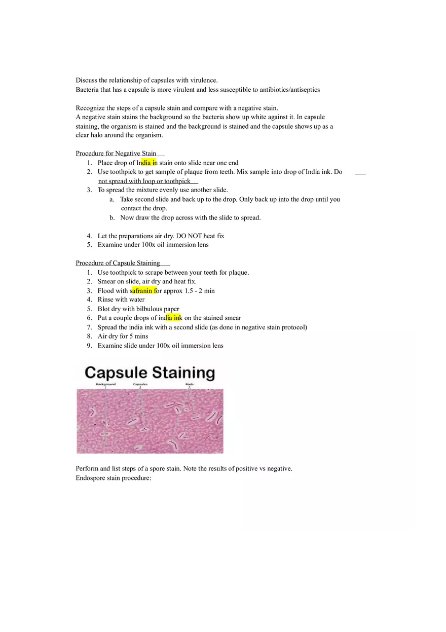 Relationship of Capsules with Virulence and Capsule Staining Techniques Lab - Page 1