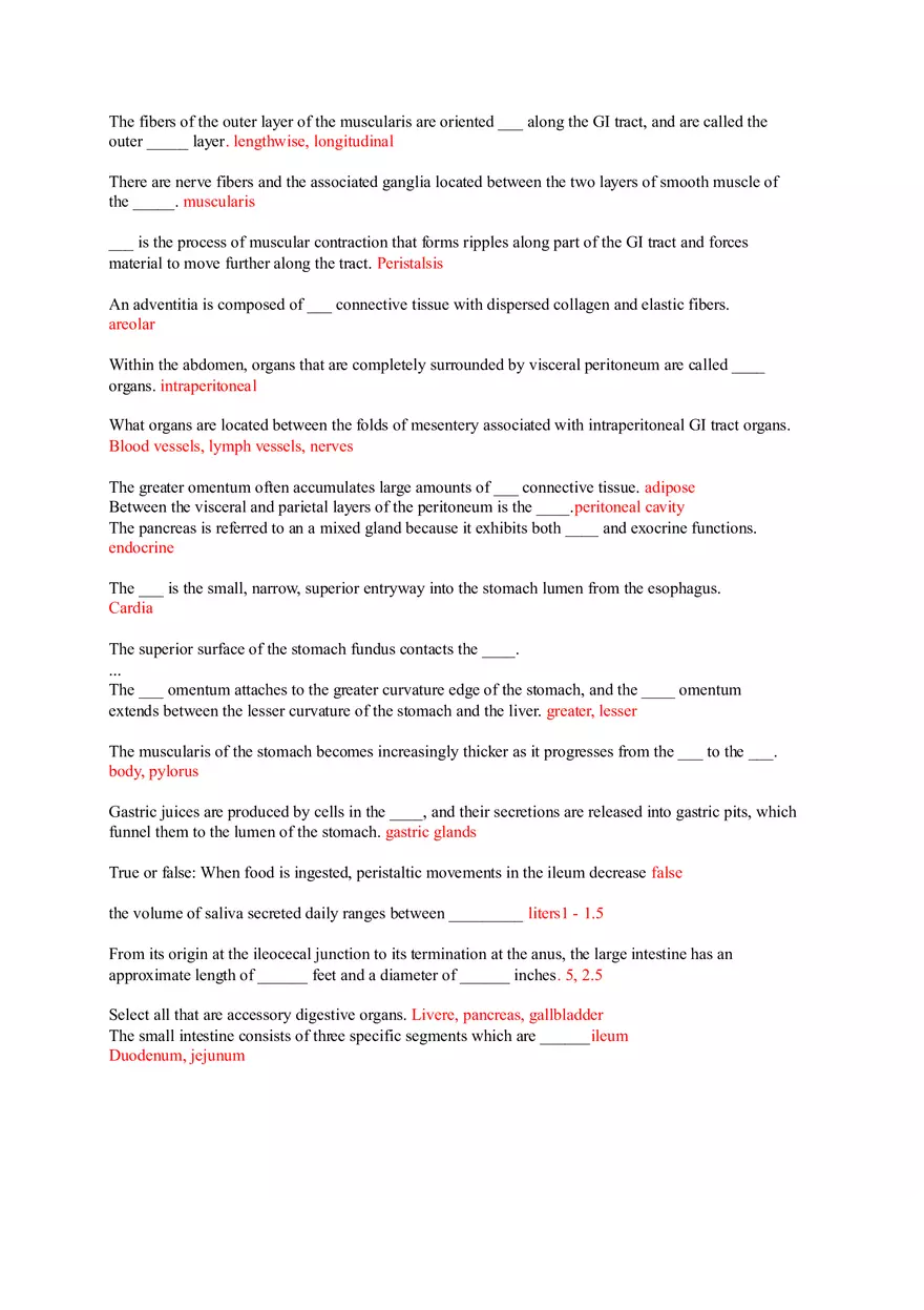 Key Concepts of the GI Tract - Muscle Layers, Peristalsis, Peritoneum, and Digestive Organs - Page 1