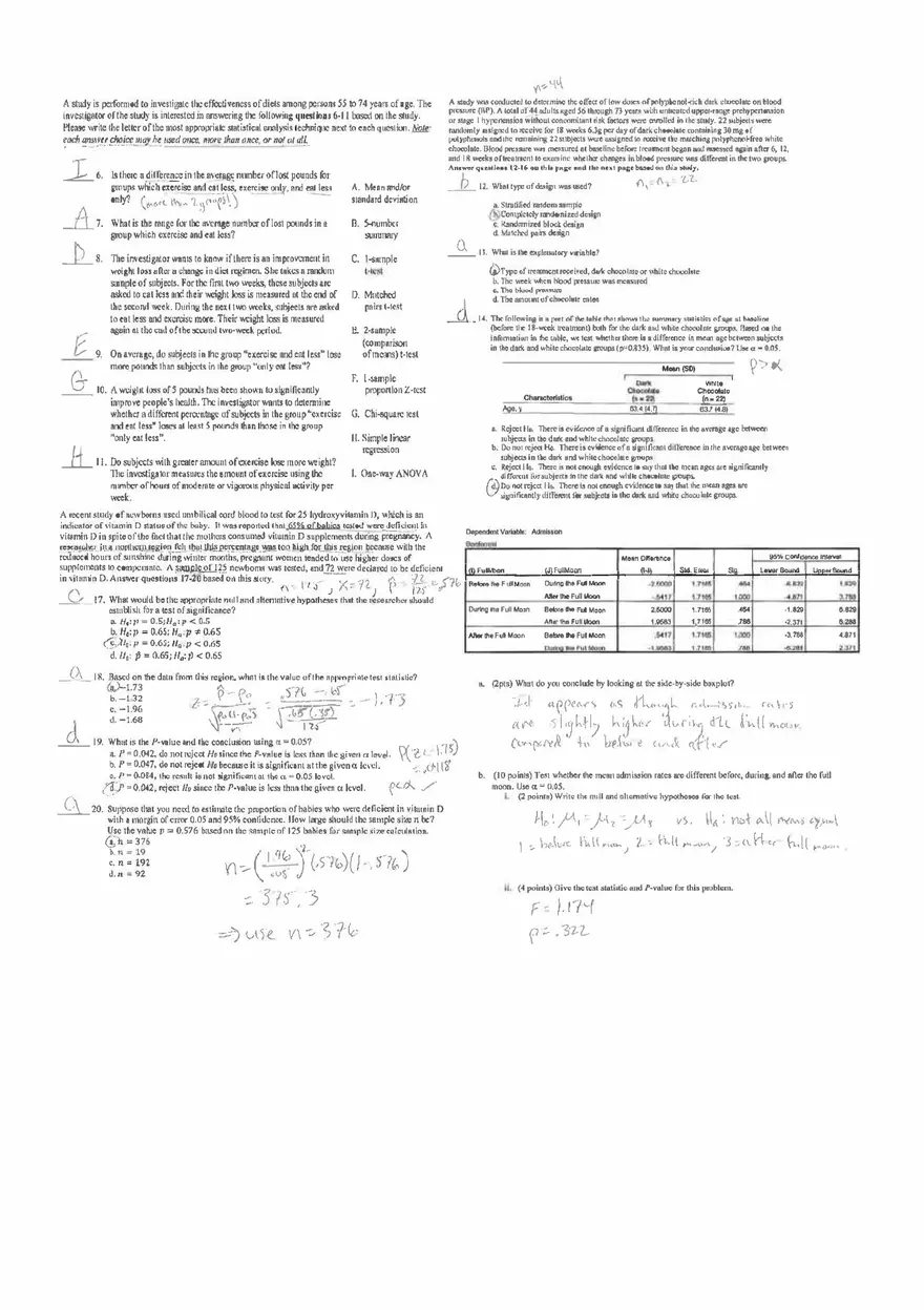 Cheat Sheet for Introduction to Biostatistics - Page 1