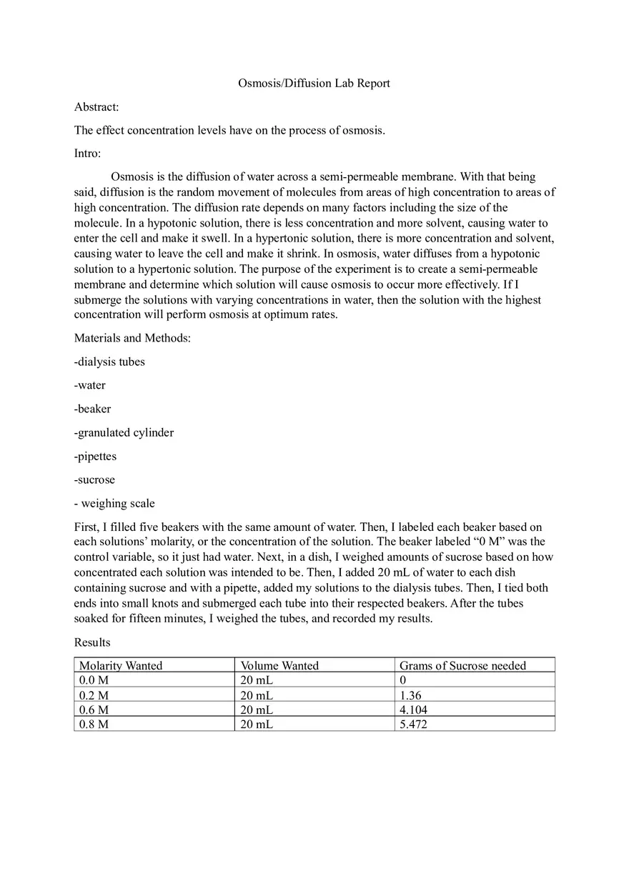 Osmosis Lab Report Final Draft - Page 1