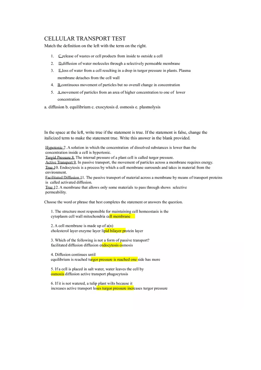 Cellular Transport Test - Page 1