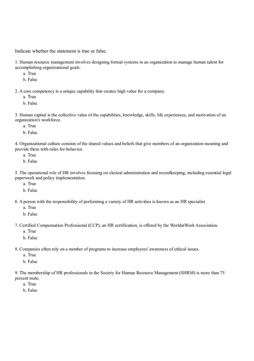 Test Bank and Solutions For Human Resource Management - Page 1