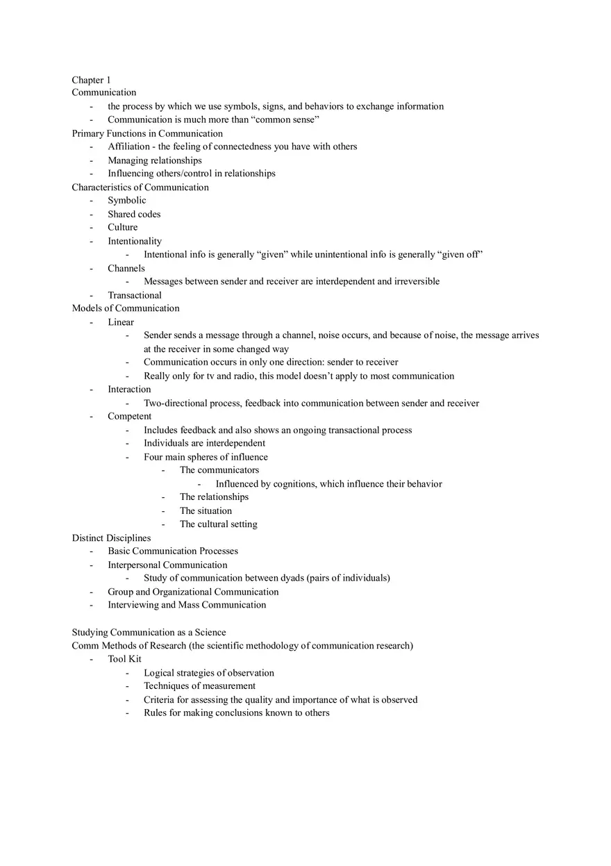 Introduction to Communication Reading Notes Ch 1-5 - Page 1
