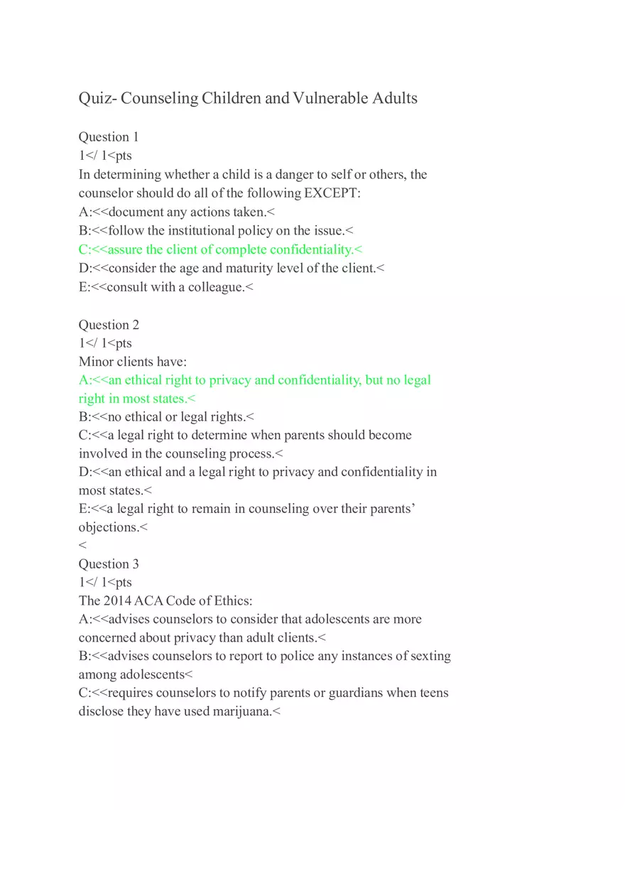 Quiz - Counseling Children and Vulnerable Adults - Page 1