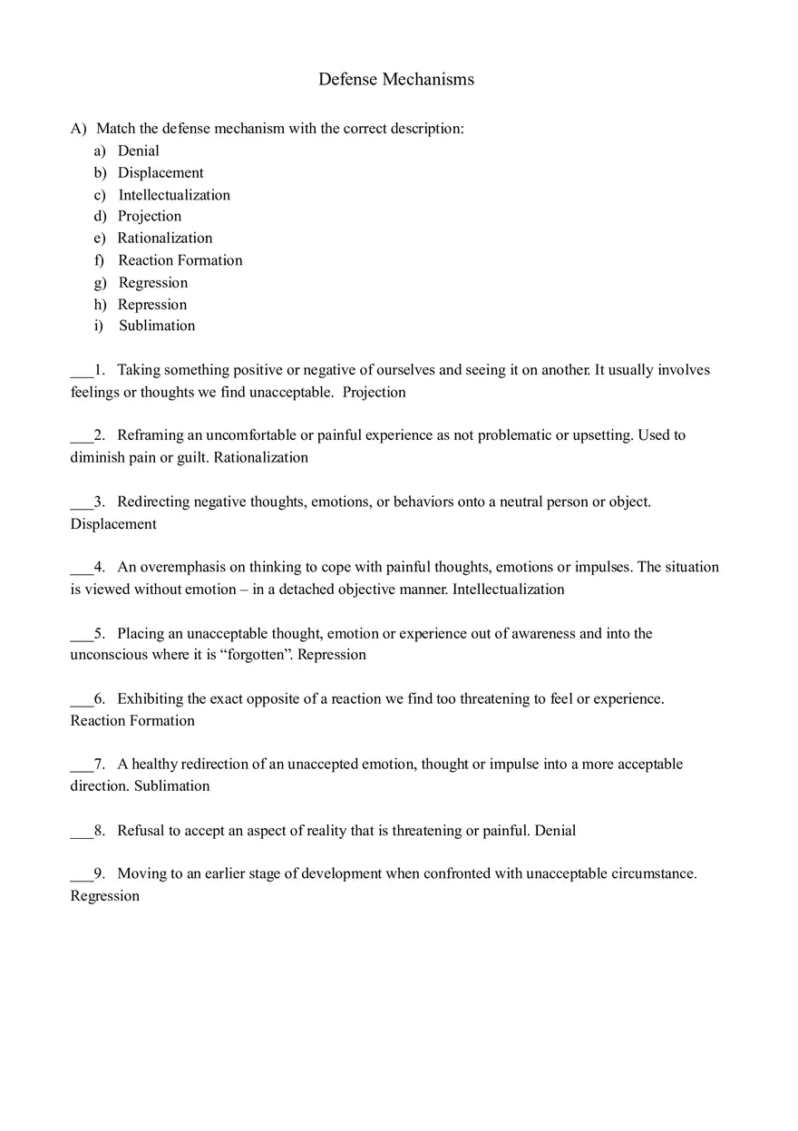 Defense Mechanisms - Class Activity - Page 1