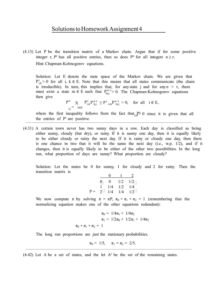 Solutions to Homework Assignment - Stochastic Models And Simulation - Page 1