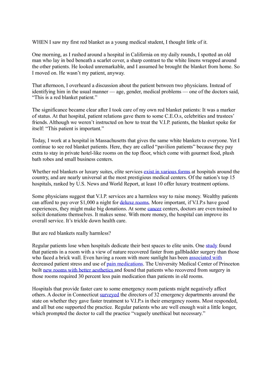 The Red Blanket A Symbol of Status in Healthcare - Page 1
