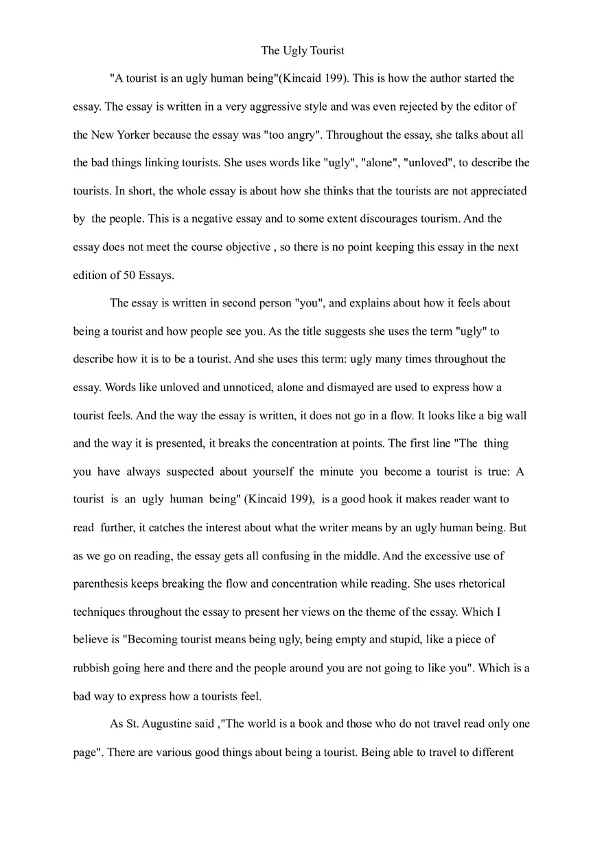 Ugly Tourist - Summary 50 Essays - Page 1
