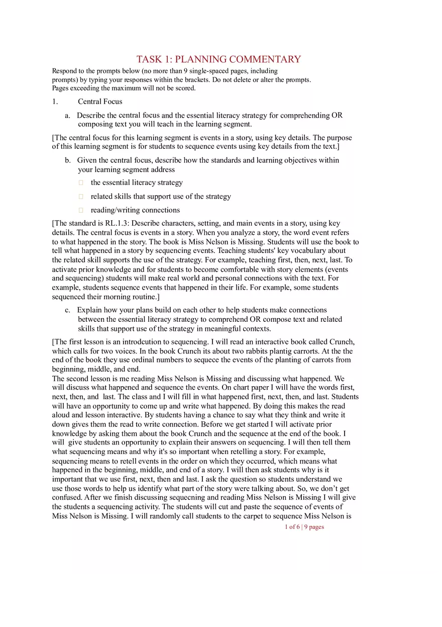 Task 1 Planning Commentary - Page 1