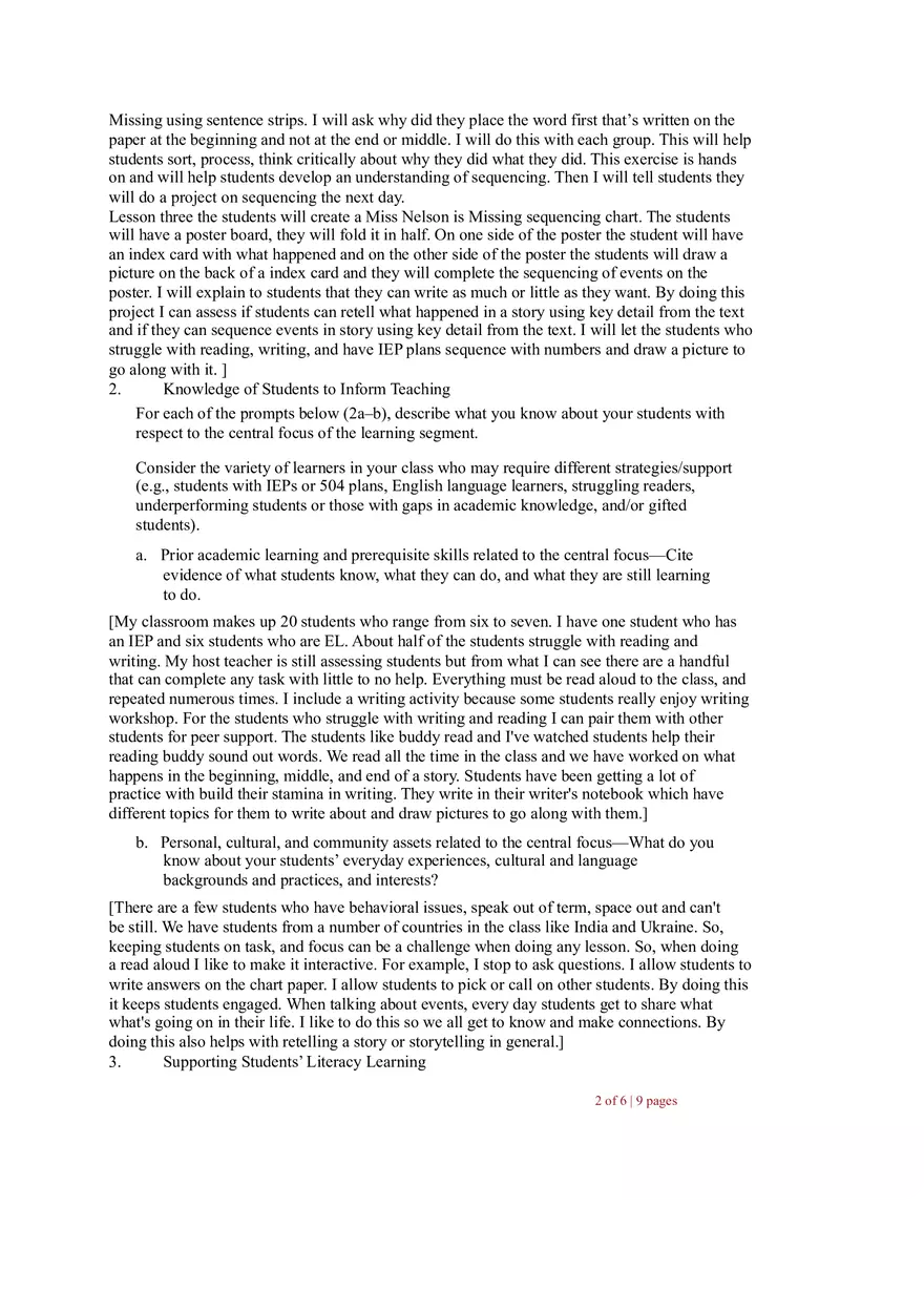Task 1 Planning Commentary - Page 2