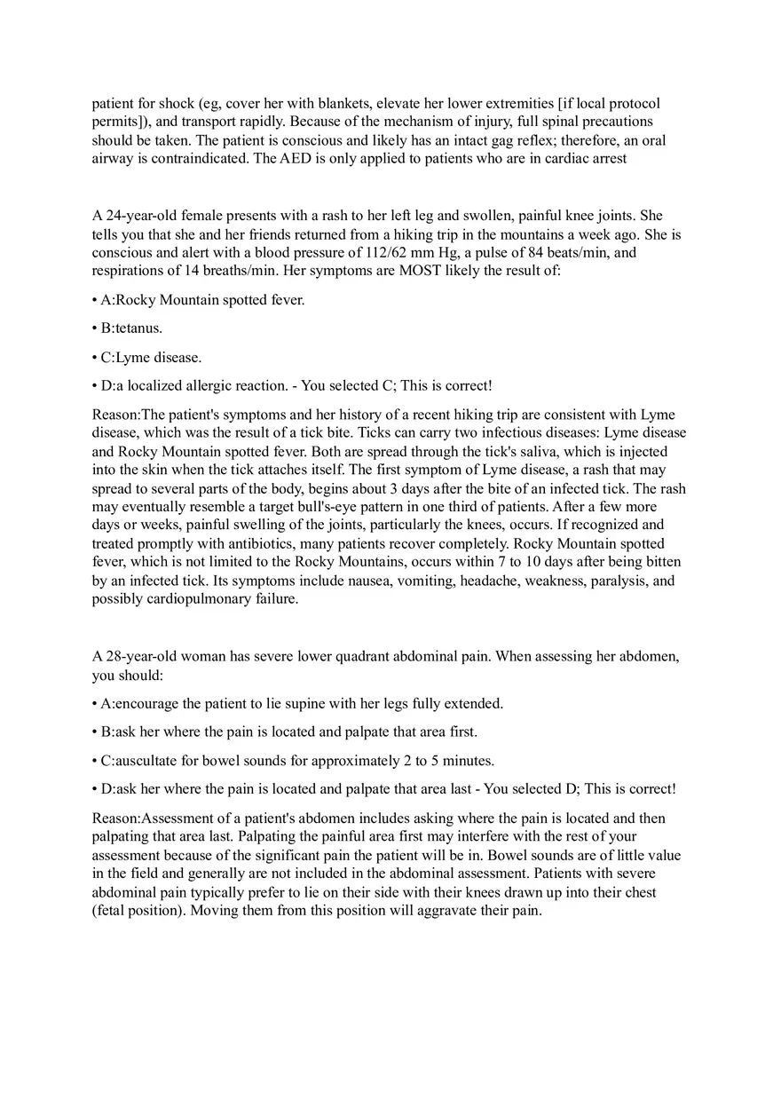 Treatment for a Stab Wound with Impaled Object and Cardiac Arrest Answer Key - Page 2