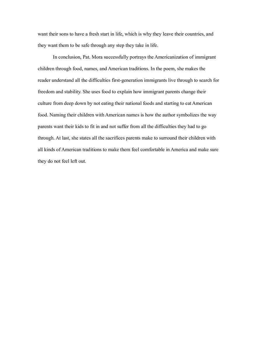 Poem Immigrants by Pat Mora Analytical Essay - Page 3
