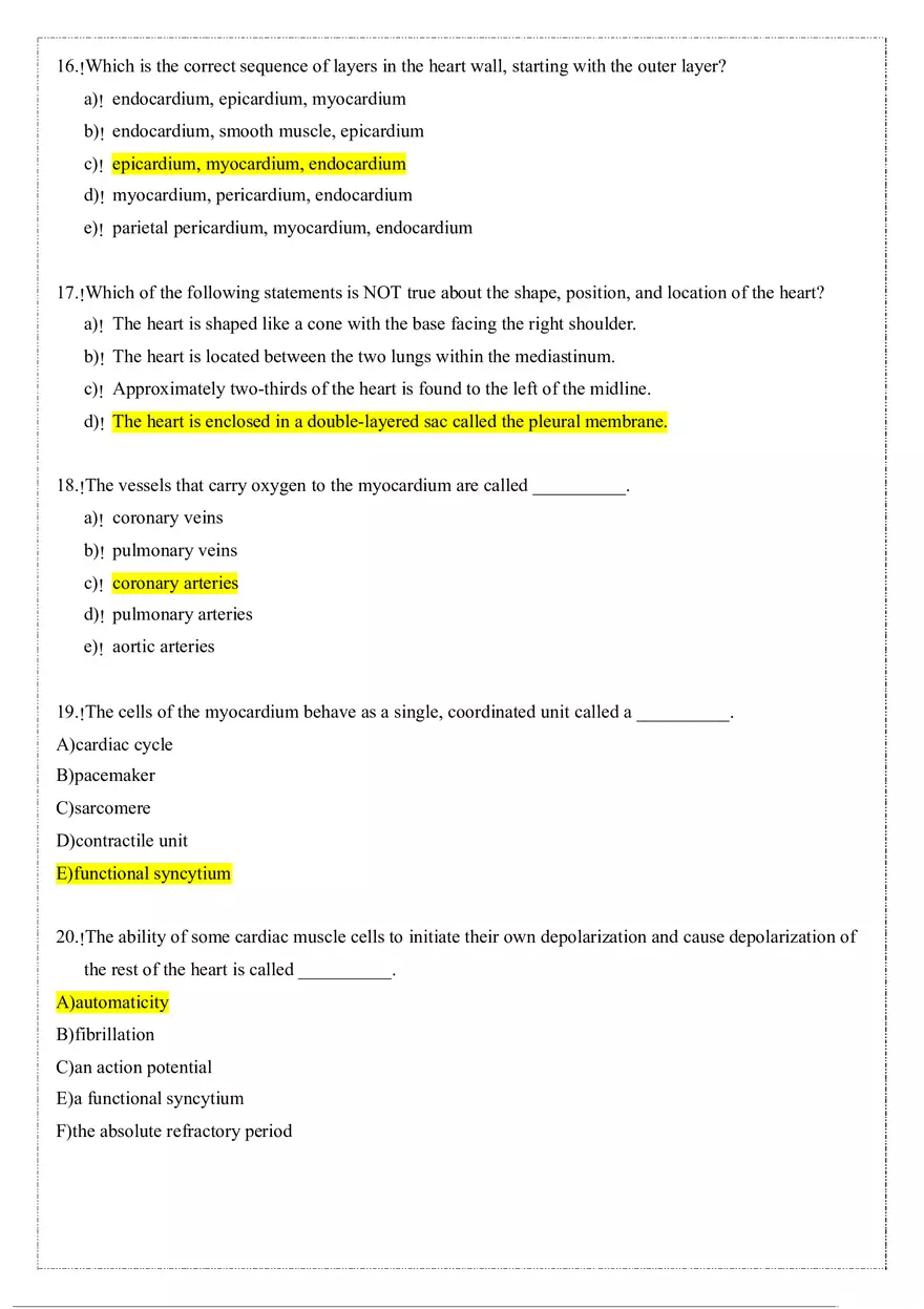Cardiovascular System Anatomy and Physiology Quiz (Answers) - Page 8