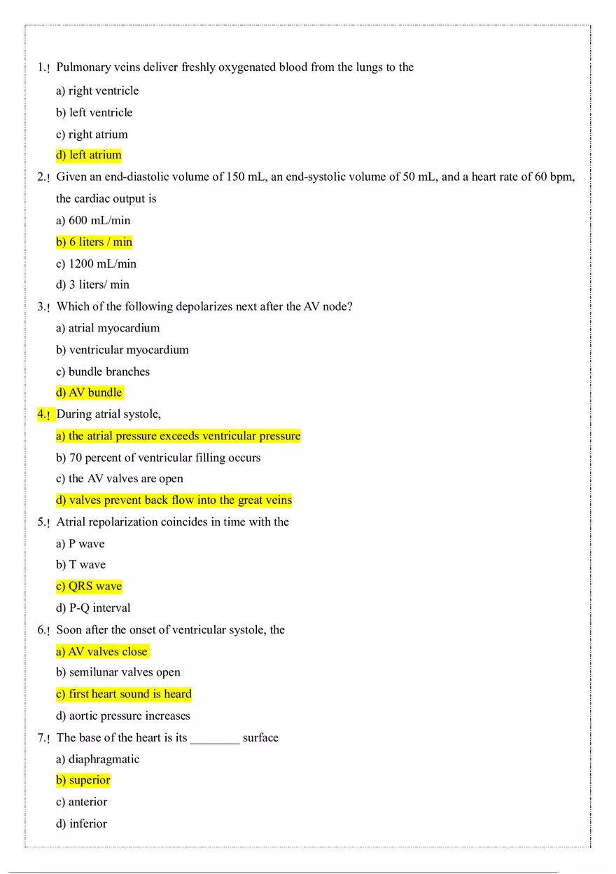 Cardiovascular System Anatomy and Physiology Quiz (Answers) - Page 1