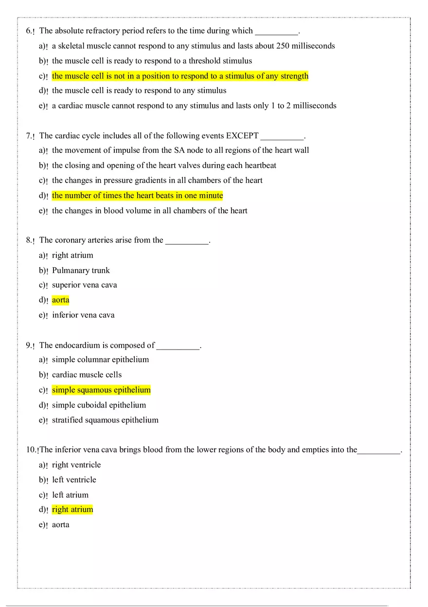 Cardiovascular System Anatomy and Physiology Quiz (Answers) - Page 6