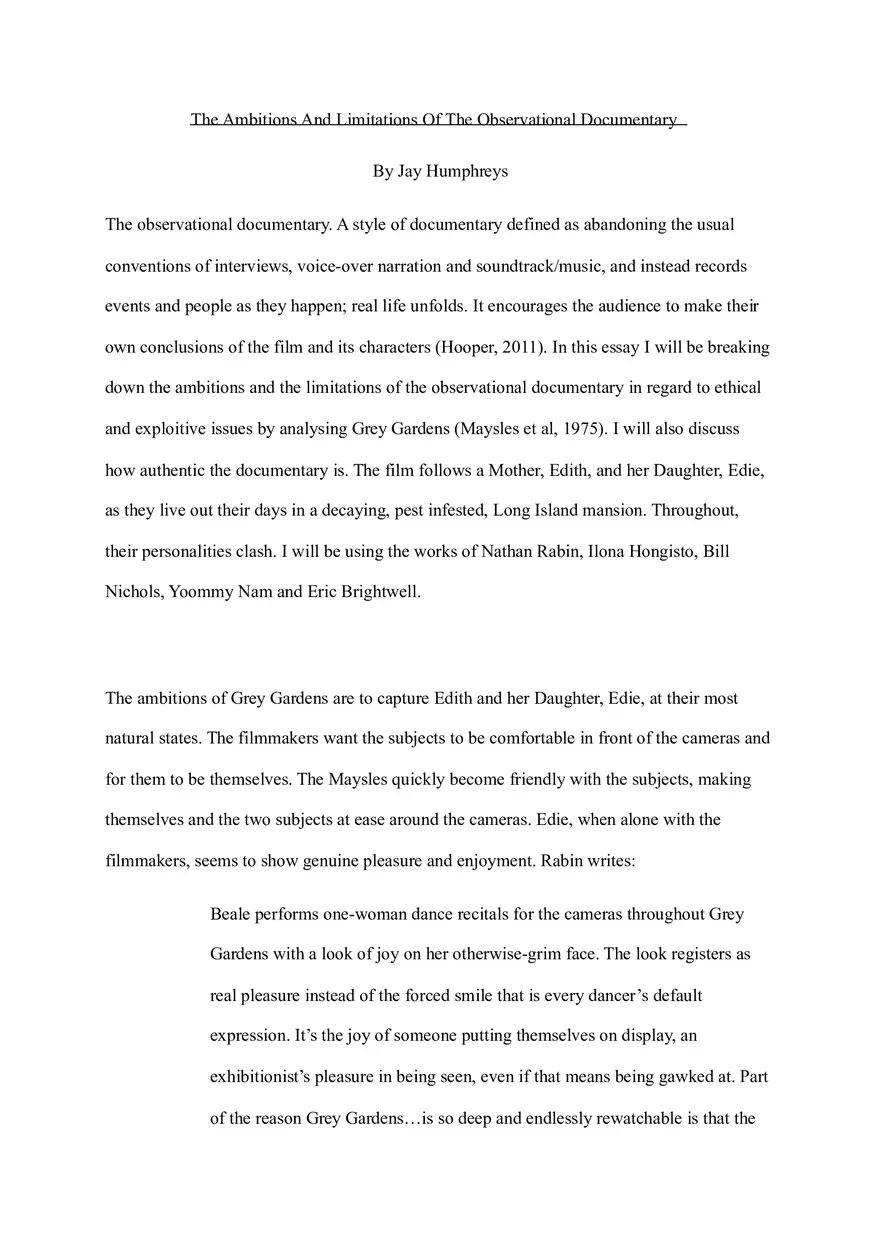 The Ambitions and Limitations of the Observational Documentary Mode - Page 1
