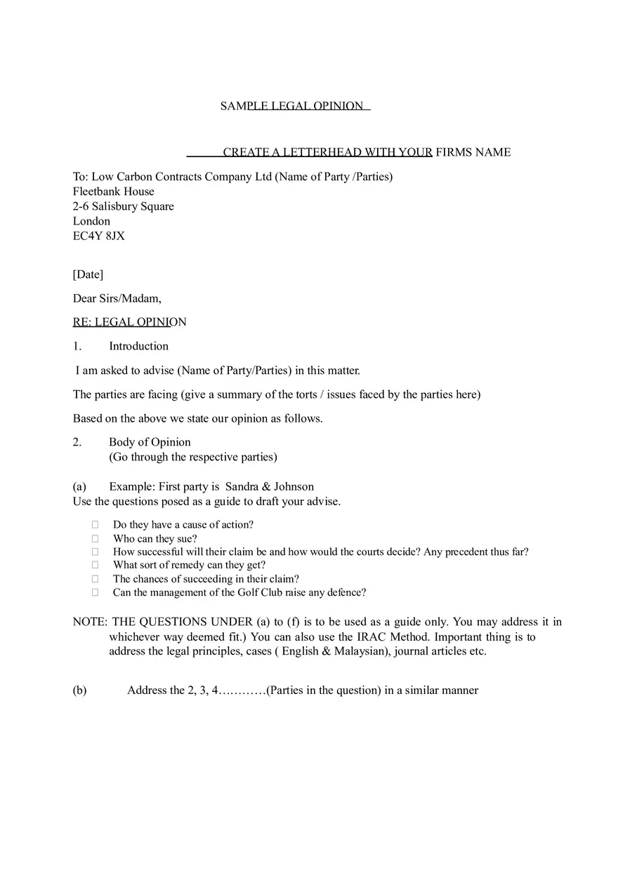 Legal Opinion Guide - Page 1