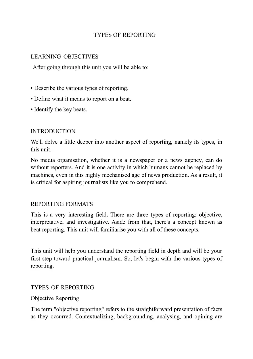 Types of Reporting - Lecture Notes 9 - Page 1