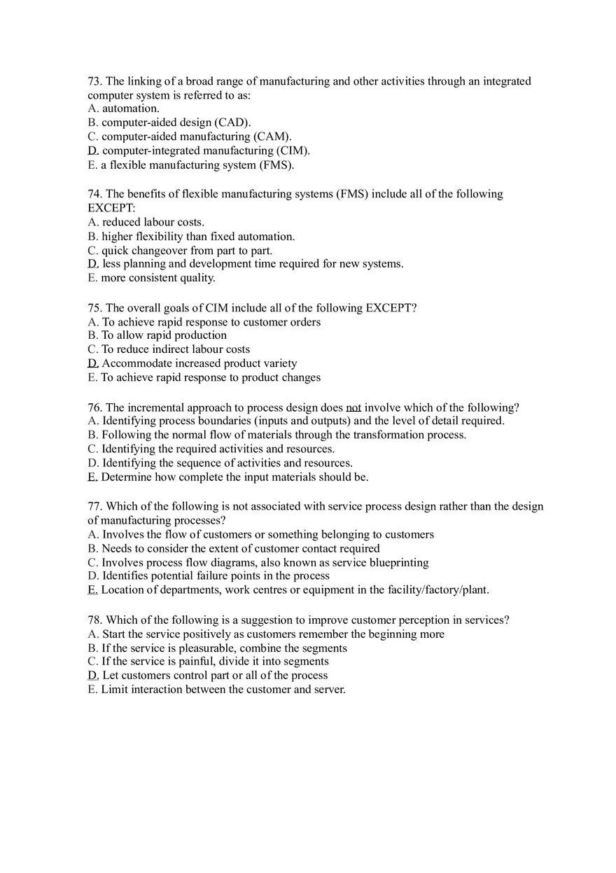 Introduction to Operations Management Answer Key Part 6 - Page 1