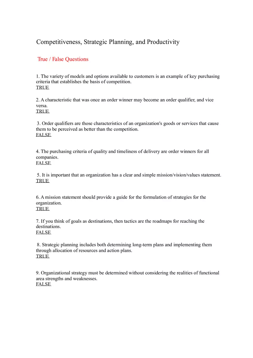 Introduction to Operations Management Answer Key Part 2 - Page 1